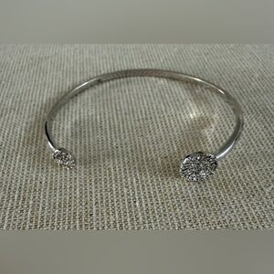 Silver Open Cuff Bracelet with Pavé Crystal Discs